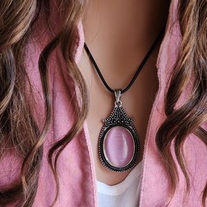 Elegant Jewelry Large Cat Eye Stone Cabochon Pendant Boho Medallion